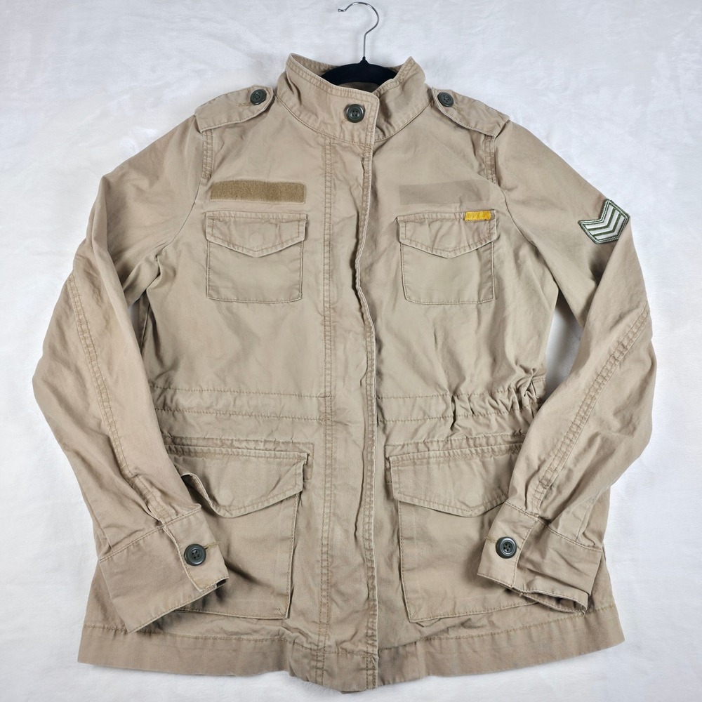Old Navy Military Field Jacket Womens S Brown Utility Cargo Canvas Safari